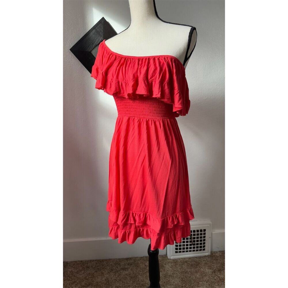 Juicy Couture Coral Mini Dress Sm Modal Off Shoulder Smocked Waist Ruffle Summer